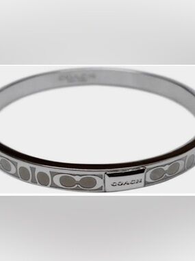 Signature C Coach Silver Tone Thin Op Art Bangle Bracelet